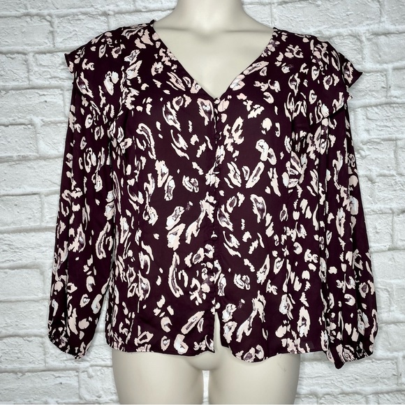 Nine West V-Neck Ruffle Blouse Women’s XL Pink Long Sleeve Button Up Career - Picture 1 of 7